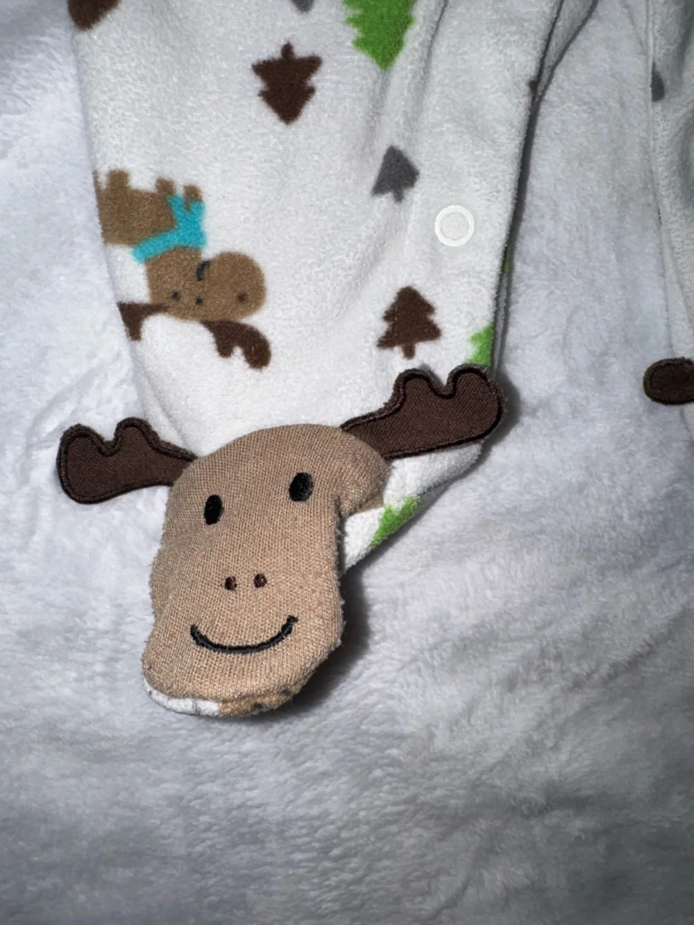 Carter's Cream Fleece Footed One-Piece with Moose and Trees